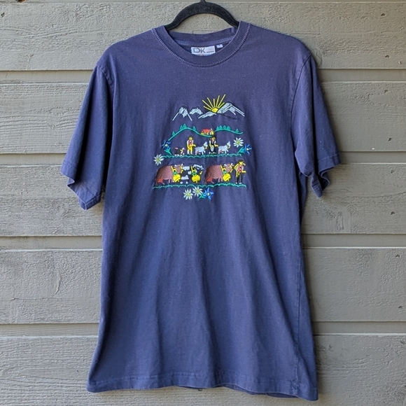 Doerig Kreier AG Embroidered Swiss Alps Farmers Farm Animals Short Sleeve Tee - Picture 1 of 6